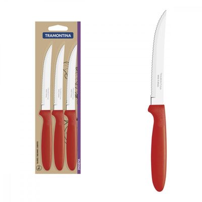 Conjunto de Facas para Churrasco Tramontina Ipanema com Laminas em Aço Inox e Cabos de Polipropileno Vermelho 3 Peças