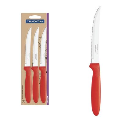 Conjunto de Facas para Churrasco Tramontina Ipanema com Laminas em Aço Inox e Cabos de Polipropileno Vermelho 3 Peças