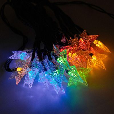 Cordão De Lampadas Led Pisca Formato Estrela 5 Metros 20l Carregamento Solar Natal Colorido