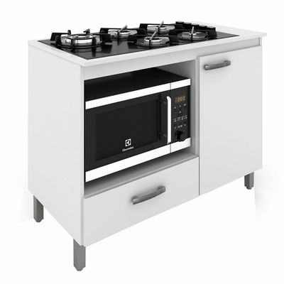 Balcão para Cooktop e Nicho para Forno Roma Móveis Sul, 1 Porta, 1 Gaveta - 4855 Branco
