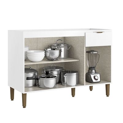 Balcão Leticia 120cm 3 Portas 1 Gaveta THB Branco