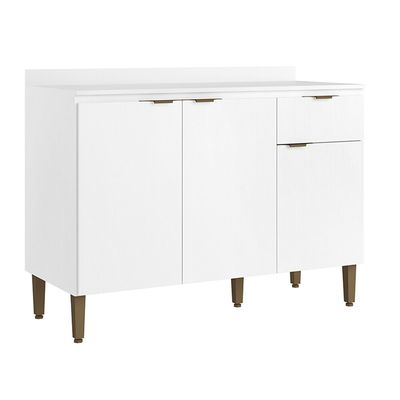 Balcão Leticia 120cm 3 Portas 1 Gaveta THB Branco
