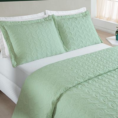 Kit Cobre Leito Colcha Tendência King 3 Peças MicroPercal 200 Fios Bordado Premium - Verde