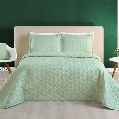 Kit Cobre Leito Colcha Tendência King 3 Peças MicroPercal 200 Fios Bordado Premium - Verde