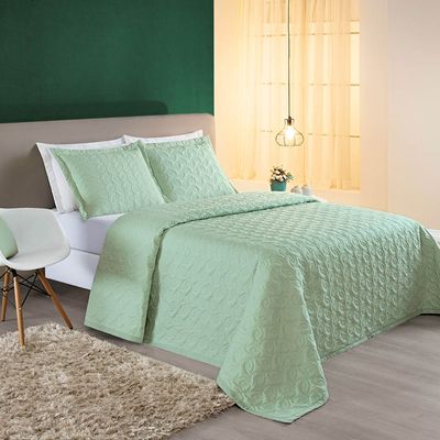 Kit Cobre Leito Colcha Tendência King 3 Peças MicroPercal 200 Fios Bordado Premium - Verde