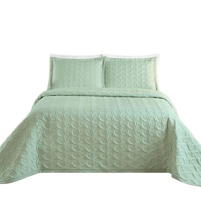 Kit Cobre Leito Colcha Tendência King 3 Peças MicroPercal 200 Fios Bordado Premium - Verde