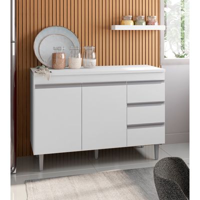 Balcão Cozinha com Tampo 120cm 3 Gavetas Leticia A01 - D'Rossi Cinza