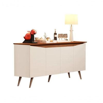 Aparador Buffet 4 Portas Retrô Com Pés De Madeira Off White - Nature Off White - Nature