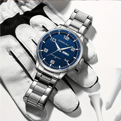 Relógio Masculino Pulseira Em Aço Inoxidável Movimento Quartzo Analógico Azul Prateado