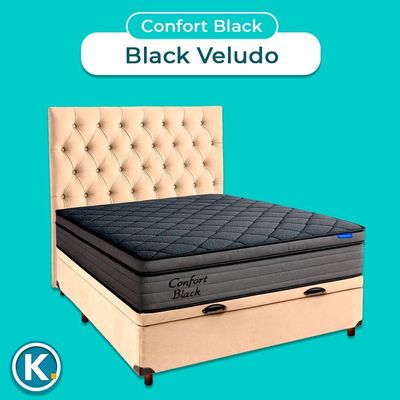 Baú Perola + Cabeceira + Colchão Casal Confort Black Ortobom