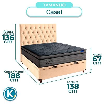 Baú Perola + Cabeceira + Colchão Casal Confort Black Ortobom