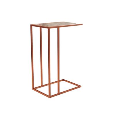Mesa Lateral Elena Industrial Cobre Com Tampo De Vidro
