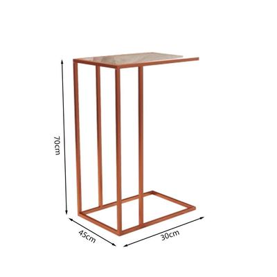 Mesa Lateral Elena Industrial Cobre Com Tampo De Vidro