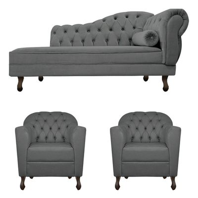Kit Diva Recamier Diana 185Cm Lado Esquerdo E 02 Poltronas Julia Corano - Doce Sonho Móveis Cinza