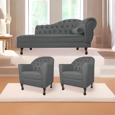 Kit Diva Recamier Diana 185Cm Lado Esquerdo E 02 Poltronas Julia Corano - Doce Sonho Móveis Cinza
