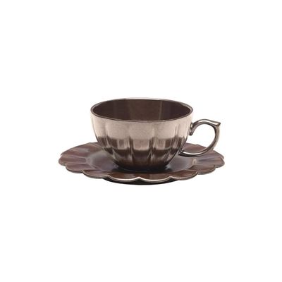 Jogo de Jantar Chá 30 Pçs Porcelana Oxford Flora Anis: Marrom Metalizado