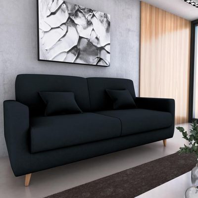 Sofá Cama Emília 2 Lugares 190cm Veludo Preto Matrix
