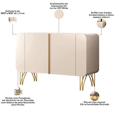 Aparador Buffet Para Sala de Jantar 2 Portas Orgânico Pozzi B01 Off White - Lyam Decor