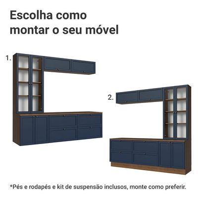 Estante Sala De Estar Com Rack + Cristaleira 230cm Vik Madesa 01 Rustic-azul
