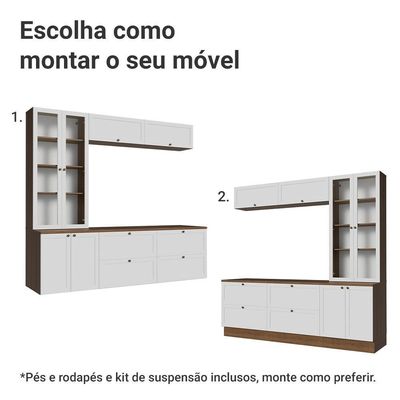 Estante Sala De Estar Com Rack + Cristaleira 230cm Vik Madesa 01 Rustic-branco