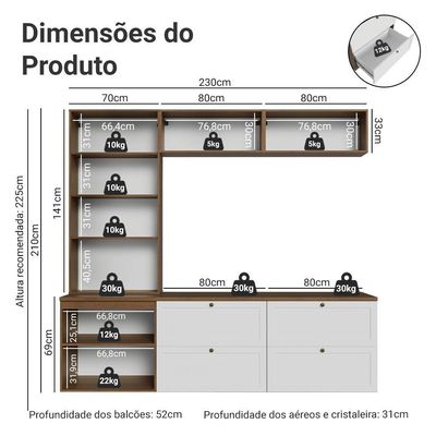 Estante Sala De Estar Com Rack + Cristaleira 230cm Vik Madesa 01 Rustic-branco