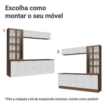 Estante Sala De Estar Com Rack + Cristaleira 230cm Vik Madesa 02 Rustic-branco