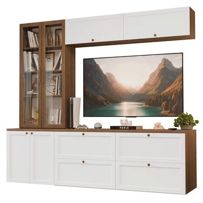 Estante Sala De Estar Com Rack + Cristaleira 230cm Vik Madesa 02 Rustic-branco