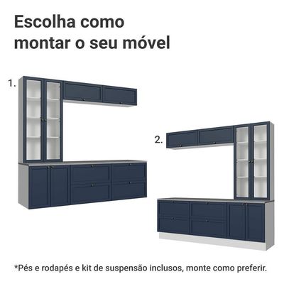 Estante Sala De Estar Com Rack + Cristaleira 230cm Vik Madesa 01 Branco-azul