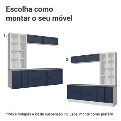 Estante Sala De Estar Com Rack + Cristaleira 230cm Vik Madesa 01 Branco-azul