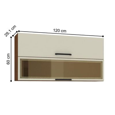 Armário 2 Basculante C/ Vidro 120 Cm Lapis Nogueira Off White
