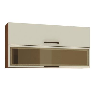 Armário 2 Basculante C/ Vidro 120 Cm Lapis Nogueira Off White