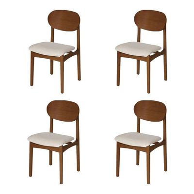 Conjunto 4 Cadeiras De Jantar Samba Elegante Madeira Jequitibá Nozes Linho Bege