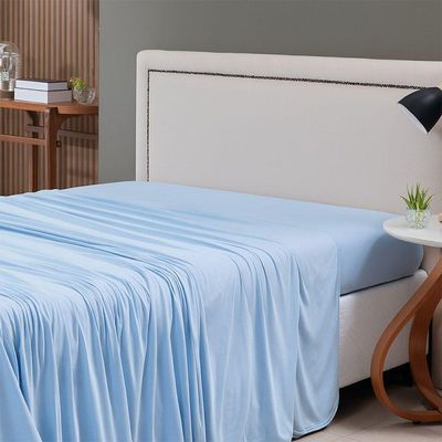 Lençol De Cima Avulso Minimal Liso Queen 01 Peça Malha 100% Algodão - Azul Claro
