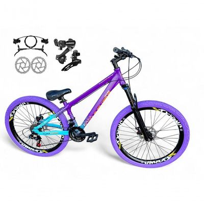 Bicicleta Aro 26 VikingX Tuff X44 21v Freio a Disco Roxo-azul