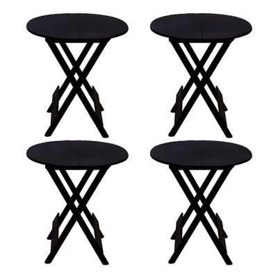 Kit 4 Mesas Redondas Dobráveis Em Madeira Maciça 70X70 Preto Ideal Para Bares E Restaurantes