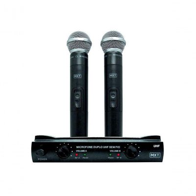 Microfone Mxt Sem Fio Duplo Uhf302 Maleta Freq...