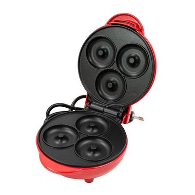 Mini Maquina Forma Elétrica Retro De Fazer Waffles Donuts Rosquinhas Vermelho