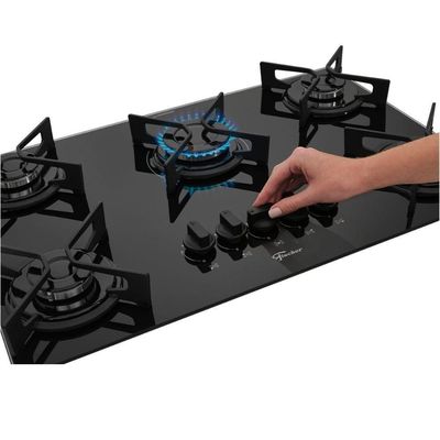 Fogão Cooktop Fischer 5 Bocas Fit Line Trempe Iron Preto Bivolt