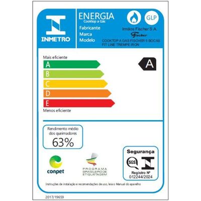 Fogão Cooktop Fischer 5 Bocas Fit Line Trempe Iron Preto Bivolt