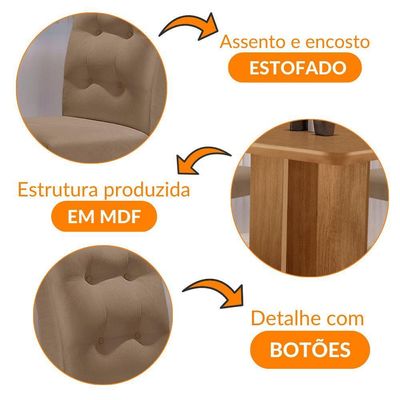 Mesa Olimpia 90 Mdf Canto Copo E Com 4 Cadeiras Carol Veludo Capuccino Naturalle