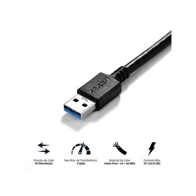 Cabo Para Impressora E Hd Externo Usb A 3.0 Macho Para Usb B 3.0 Macho 28awg Puro Cobre 3 Metros - Puabm3-3