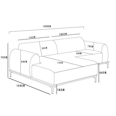 Sofá 5 Lugares Com Chaise De Estar Molino 320cm Bege C-107