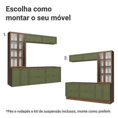 Estante Sala De Estar Com Rack + Cristaleira 230cm Vik Madesa 02 Rustic-verde