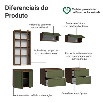 Estante Sala De Estar Com Rack + Cristaleira 230cm Vik Madesa 02 Rustic-verde