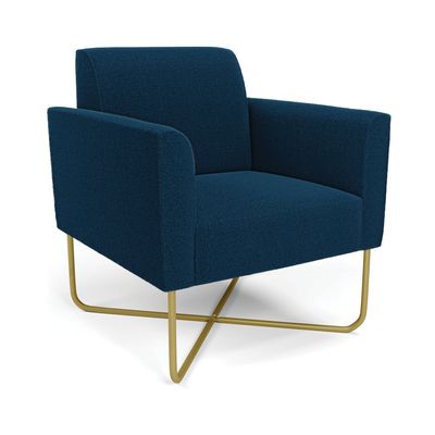 Poltrona Sala Base X Industrial Dourado Kit 2 Marisa Bouclê Azul D03 - D'Rossi