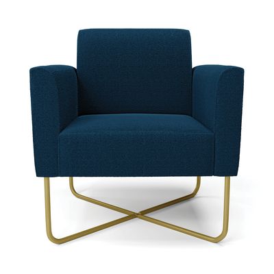 Poltrona Sala Base X Industrial Dourado Kit 2 Marisa Bouclê Azul D03 - D'Rossi