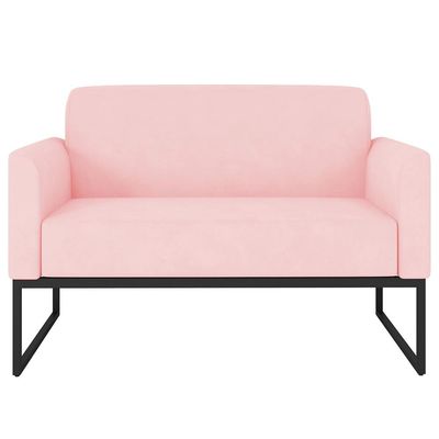 Poltrona Namoradeira Decorativa Isabella Base Industrial Suede Rosa Bebê/Preto - Gran Belo