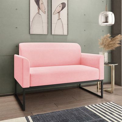 Poltrona Namoradeira Decorativa Isabella Base Industrial Suede Rosa Bebê/Preto - Gran Belo