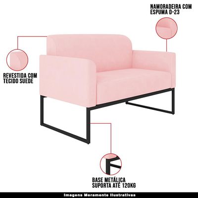 Poltrona Namoradeira Decorativa Isabella Base Industrial Suede Rosa Bebê/Preto - Gran Belo