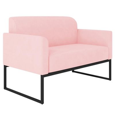 Poltrona Namoradeira Decorativa Isabella Base Industrial Suede Rosa Bebê/Preto - Gran Belo